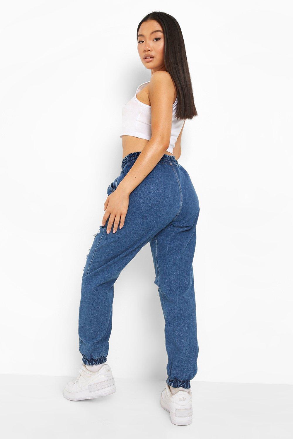 Denim distressed hot sale joggers